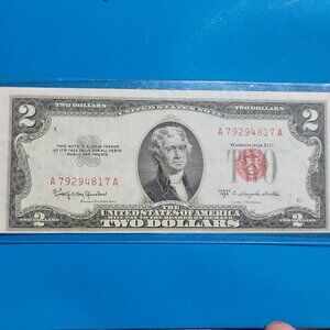 1953 2 Dollar Bill Red Seal & Star Error Miscut Alignment Rare UNC A Series Note
